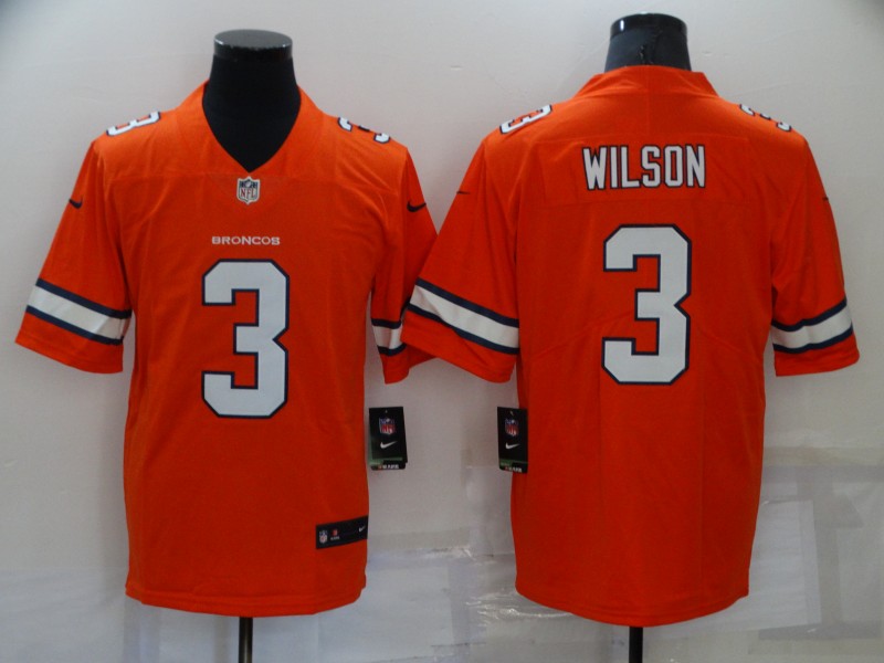 Men's Denver Broncos 3 Russell Wilson Orange 2022 Color Rush Stitched NFL Nike Limited Jersey