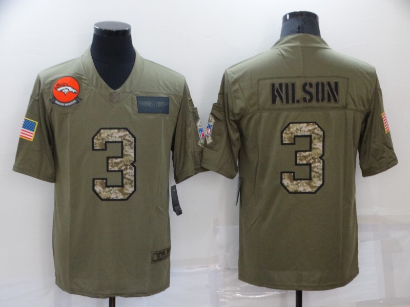 Men's Denver Broncos 3 Russell Wilson Olive Camo 2019 Salute To Service Stitched NFL Nike Limited Jersey