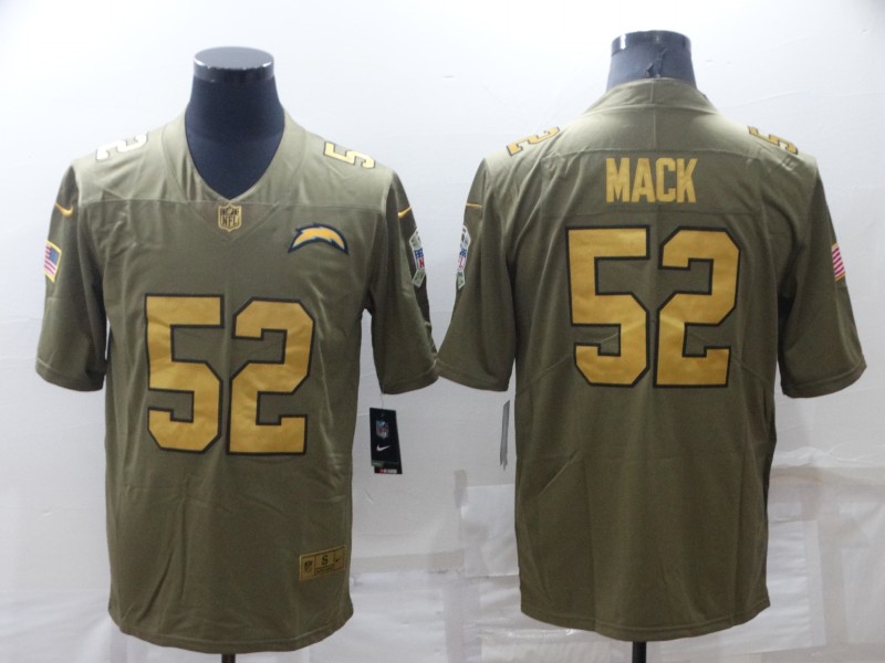 Men's Los Angeles Chargers 52 Khalil Mack Olive Gold Salute To Service Limited Stitched Jersey