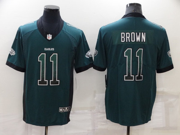 Men's Philadelphia Eagles 11 A. J. Brown Green Fashion Color Rush Limited Stitched Jersey