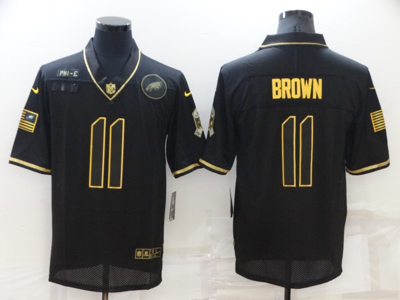 Men's Philadelphia Eagles 11 A. J. Brown 2020 Black Gold Salute To Service Limited Stitched NFL Jersey