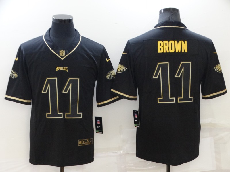 Men's Philadelphia Eagles 11 A. J. Brown Black Golden Edition Stitched NFL Nike Limited Jersey