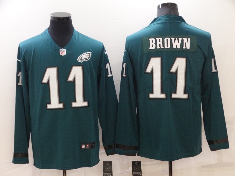 Men's Philadelphia Eagles 11 A. J. Brown Nike Green Therma Long Sleeve Limited Jersey