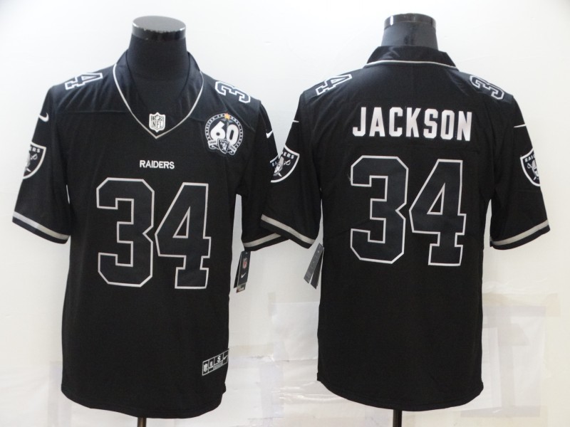 Men's Las Vegas Raiders 34 Bo Jackson Black  Edition 60th Patch Stitched Nike Limited Jersey
