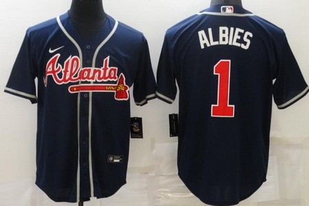 Men's Atlanta Braves #1 Ozzie Albies Navy Cool Base Jersey