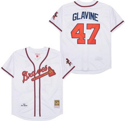 Men's Atlanta Braves #47 Tom Glavine White 1995 Throwback Jersey