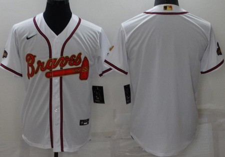 Men's Atlanta Braves Blank White 2022 Gold Program Cool Base Jersey