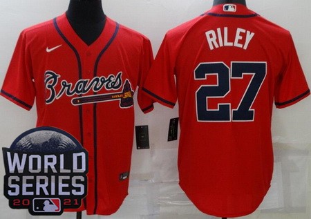 Men's Atlanta Braves #27 Austin Riley Red 2021 World Series Cool Base Jersey