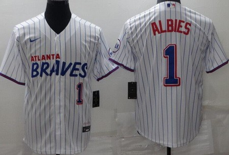 Men's Atlanta Braves #1 Ozzie Albies White City Cool Base Jersey
