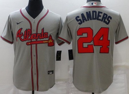 Men's Atlanta Braves #24 Deion Sanders Gray Cool Base Jersey
