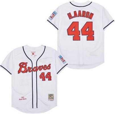 Men's Atlanta Braves #44 Hank Aaron White 1963 Throwback Jersey