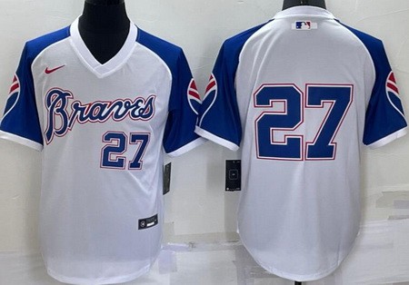 Men's Atlanta Braves #27 Austin Riley White Throwback Cool Base Jersey