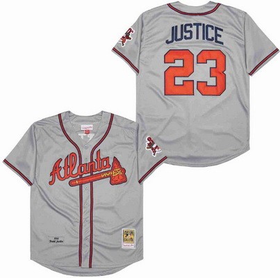 Men's Atlanta Braves #23 David Justice Gray 1995 Throwback Jersey