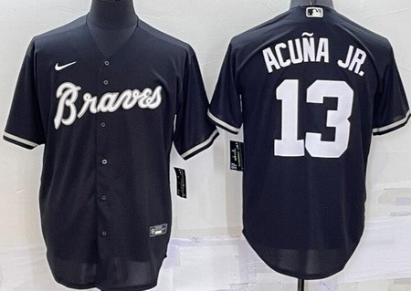 Men's Atlanta Braves #13 Ronald Acuna Jr Black Cool Base Jersey