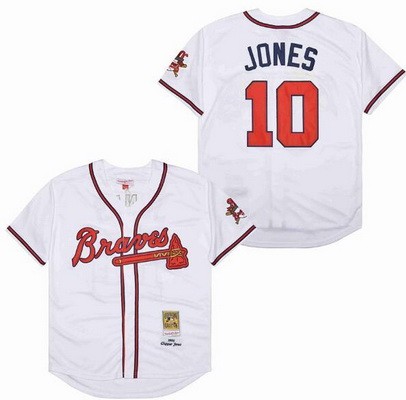 Men's Atlanta Braves #10 Chipper Jones White 1995 Throwback Jersey