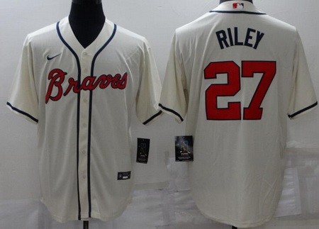 Men's Atlanta Braves #27 Austin Riley Cream Cool Base Jersey