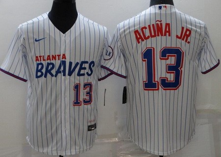 Men's Atlanta Braves #13 Ronald Acuna Jr White City Cool Base Jersey