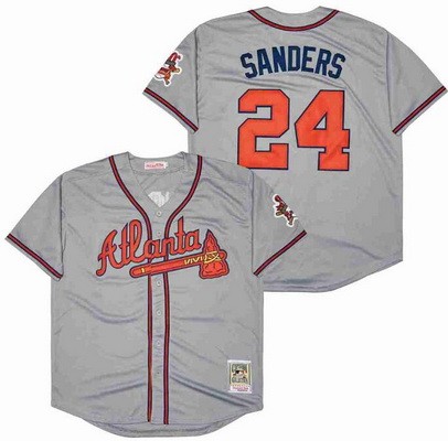 Men's Atlanta Braves #24 Deion Sanders Gray Throwback Jersey