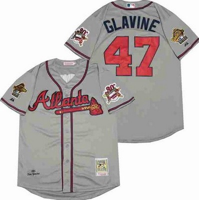 Men's Atlanta Braves #47 Tom Glavine Gray 1995 Throwback Jersey