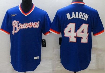 Men's Atlanta Braves #44 Hank Aaron Blue Cooperstown Collection Jersey