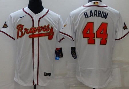 Men's Atlanta Braves #44 Hank Aaron White 2022 Gold Program Authentic Jersey