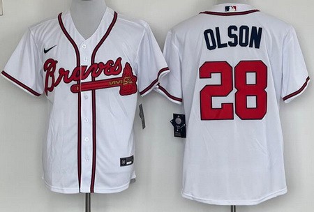 Men's Atlanta Braves #28 Matt Olson White Cool Base Jersey
