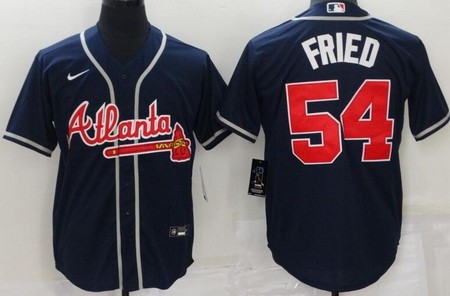 Men's Atlanta Braves #54 Max Fried Navy Cool Base Jersey