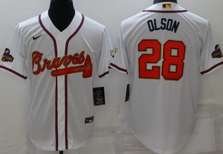 Men's Atlanta Braves #28 Matt Olson White 2022 Gold Program Cool Base Jersey