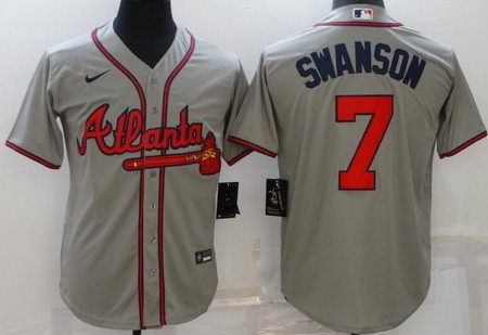 Men's Atlanta Braves #7 Dansby Swanson Gray Cool Base Jersey