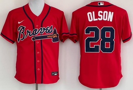Men's Atlanta Braves #28 Matt Olson Red Cool Base Jersey