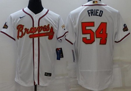 Men's Atlanta Braves #54 Max Fried White 2022 Gold Program Authentic Jersey