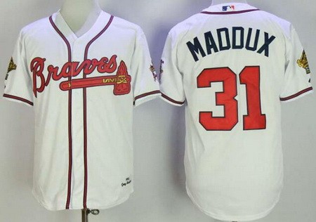 Men's Atlanta Braves #31 Greg Maddux White Throwback Jersey