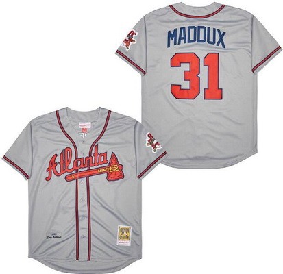Men's Atlanta Braves #31 Greg Maddux Gray 1995 Throwback Jersey