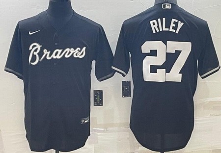 Men's Atlanta Braves #27 Austin Riley Black Cool Base Jersey