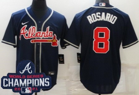 Men's Atlanta Braves #8 Eddie Rosario Navy 2021 World Series Champions Cool Base Jersey