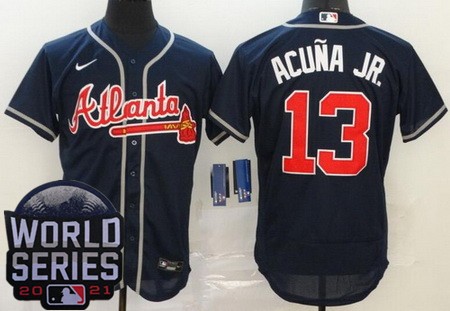 Men's Atlanta Braves #13 Ronald Acuna Jr Navy 2021 World Series Authentic Jersey