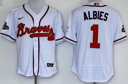 Men's Atlanta Braves #1 Ozzie Albies White 2022 Gold Program Authentic Jersey