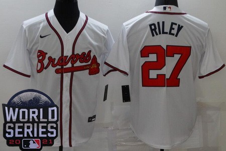 Men's Atlanta Braves #27 Austin Riley White 2021 World Series Cool Base Jersey