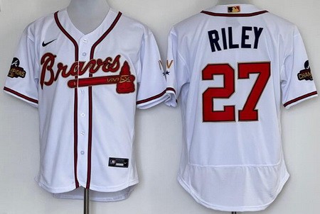 Men's Atlanta Braves #27 Austin Riley White 2022 Gold Program Authentic Jersey
