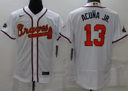 Men's Atlanta Braves #13 Ronald Acuna Jr White 2022 Gold Program Authentic Jersey