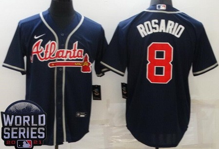 Men's Atlanta Braves #8 Eddie Rosario Navy 2021 World Series Cool Base Jersey
