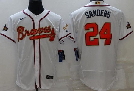 Men's Atlanta Braves #24 Deion Sanders White 2022 Gold Program Authentic Jersey