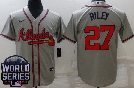 Men's Atlanta Braves #27 Austin Riley Gray 2021 World Series Cool Base Jersey