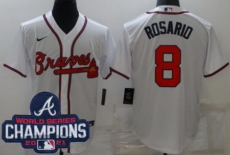 Men's Atlanta Braves #8 Eddie Rosario White 2021 World Series Champions Cool Base Jersey