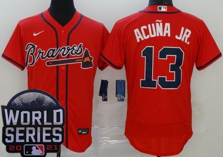 Men's Atlanta Braves #13 Ronald Acuna Jr Red 2021 World Series Authentic Jersey