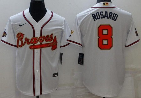 Men's Atlanta Braves #8 Eddie Rosario White 2022 Gold Program Cool Base Jersey