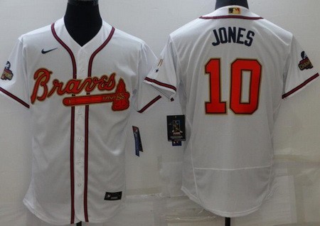 Men's Atlanta Braves #10 Chipper Jones White 2022 Gold Program Authentic Jersey