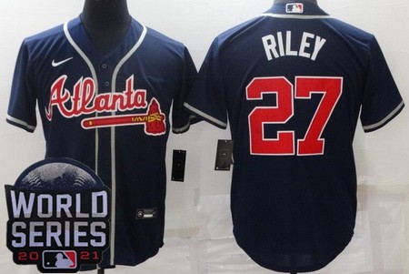 Men's Atlanta Braves #27 Austin Riley Navy 2021 World Series Cool Base Jersey
