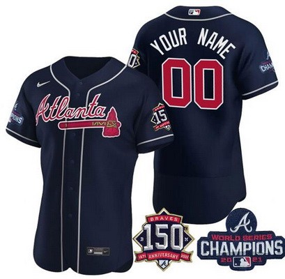Men's Atlanta Braves Customized Navy 2021 World Series Champions 150th Anniversary Authentic Jersey
