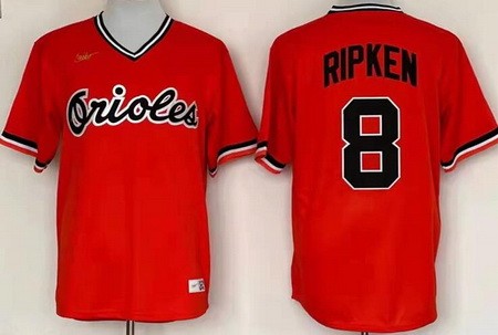Men's Baltimore Orioles #8 Cal Ripken Orange Throwback Cool Base Jersey